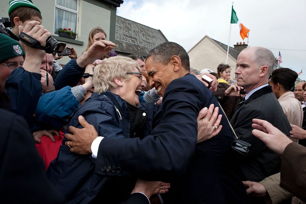 President Barack Obama greets a local resident on Main Street in Moneygall, Ireland, May 23, 2011.