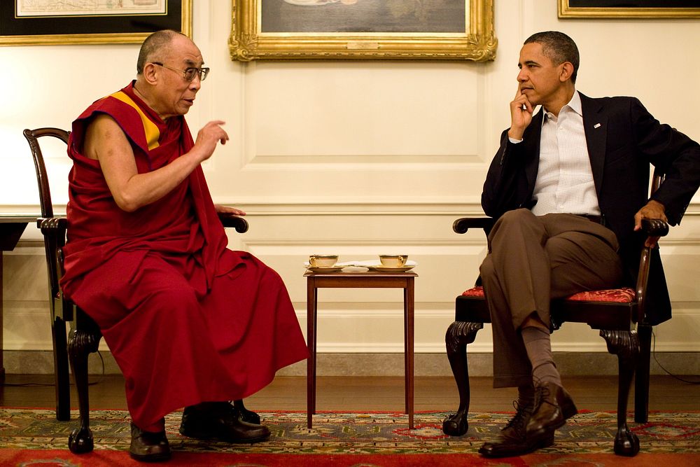 President Barack Obama meets with His Holiness the XIV Dalai Lama in the Map Room of the White House, Saturday, July 16…