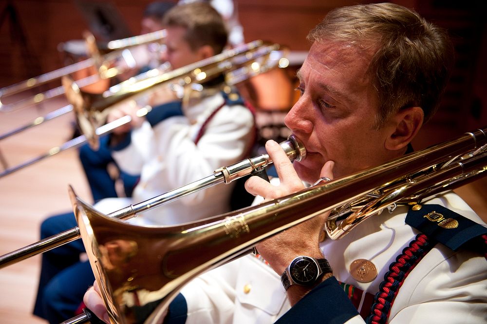 The U.S. Coast Guard Band practices on the stage of Leamy Hall Tuesday, Oct. 25, 2011, at the U.S. Coast Guard Academy in…