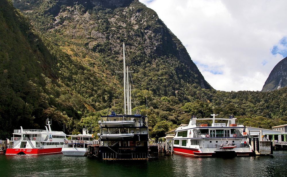 Boats Milford Sound NZ. Original public domain image from Flickr