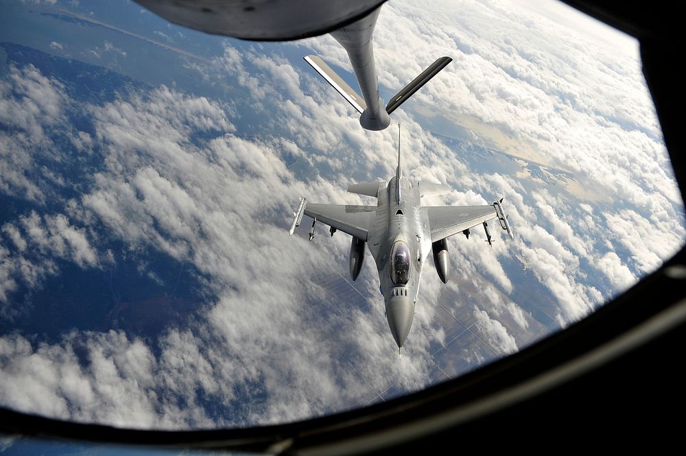 An F-16 Fighting Falcon from Shaw Air Force Base, S.C. prepares for aerial refueling during Exercise Razor Talon at Seymour…