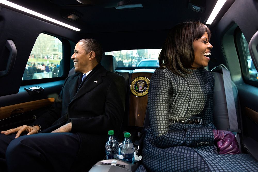 President Barack Obama and First Lady Michelle Obama ride in the inaugural parade in Washington, D.C., Jan. 21, 2013.