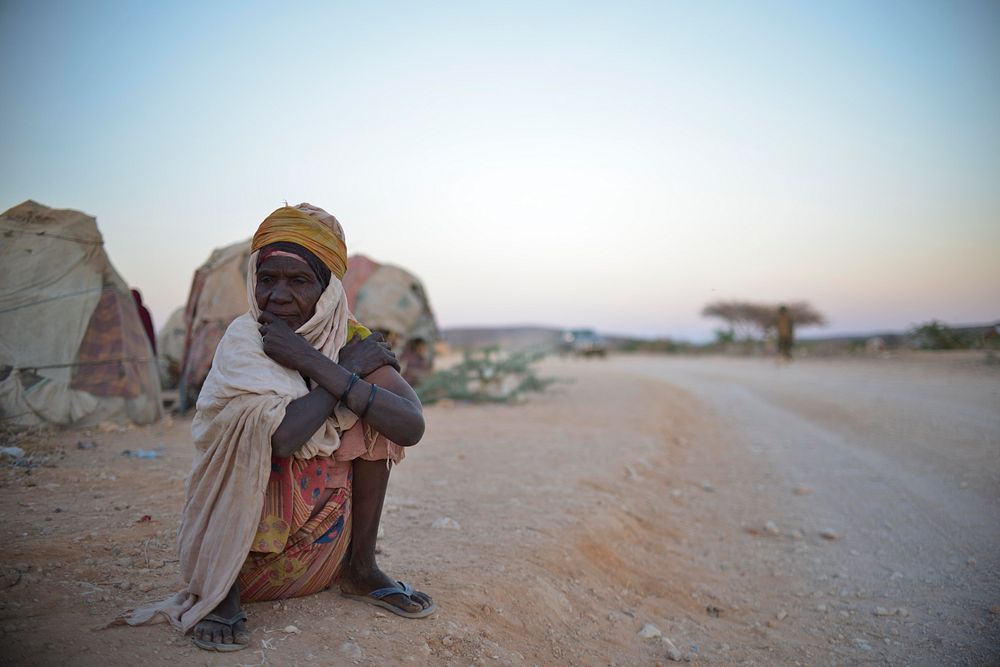 A woman sits in an IDP camp on the outskirts of Belet Weyne on February 20.