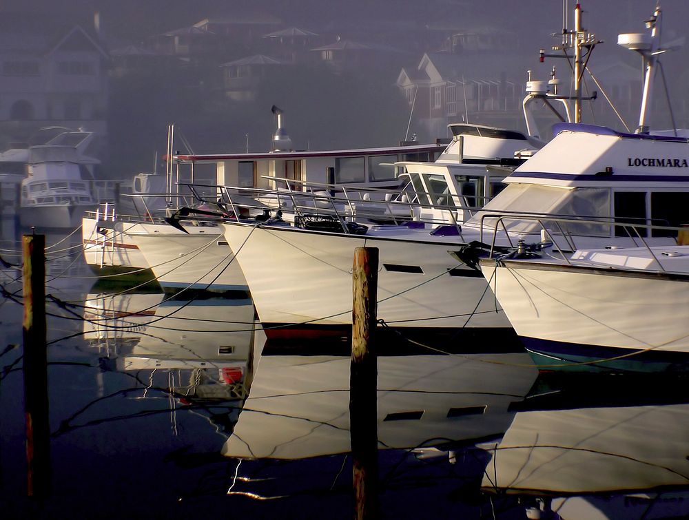 Boats reflected. Original public domain image from Flickr