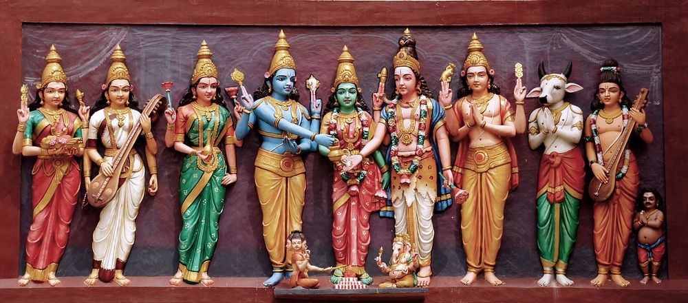 Hindu gods and goddesses statues. Original public domain image from Flickr