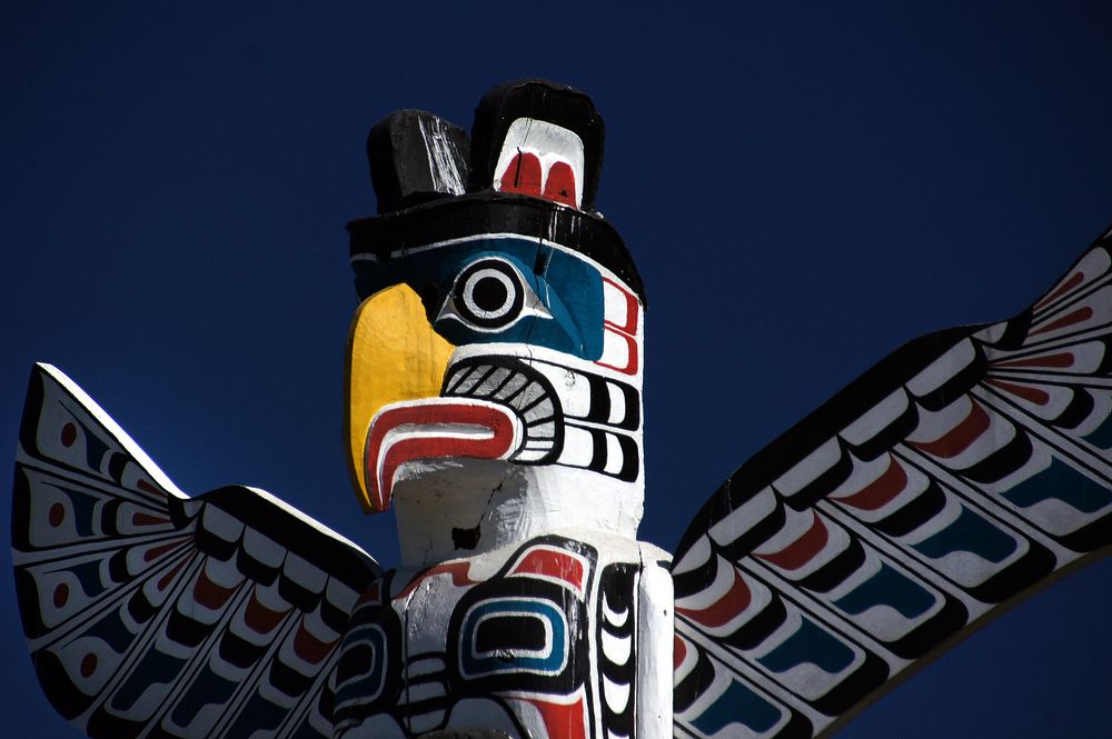 Totem poles in Vancouver. Original public domain image from Flickr