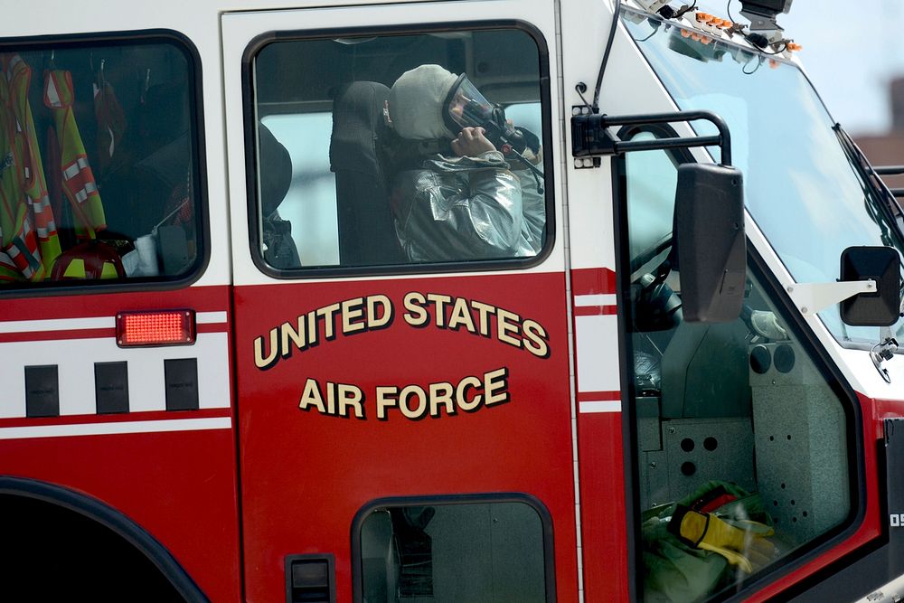 A U.S. Air Force firefighter with the 169th Civil Engineer Squadron at McEntire Joint National Guard Base, South Carolina…