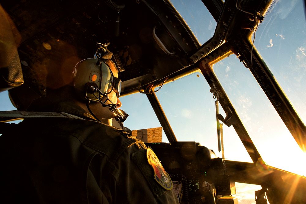 U.S. Air Force Capt. Chance Hansen, a C-130 Hercules aircraft pilot with the 36th Airlift Squadron, visually locates another…