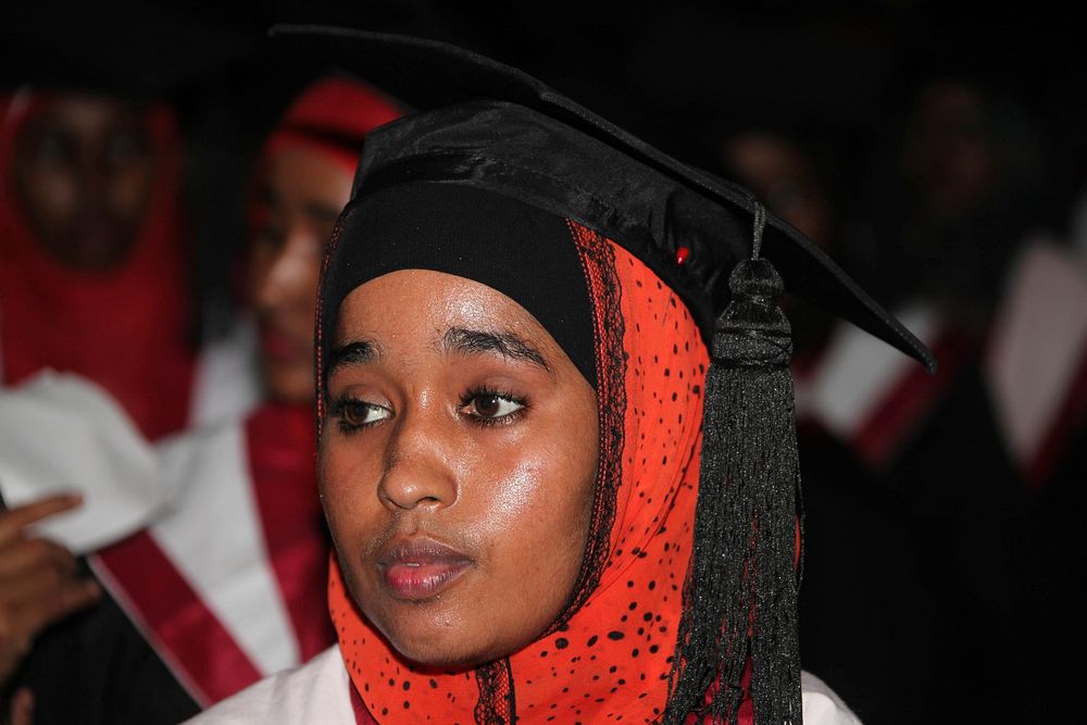 A female graduate, one of the 700, during Simad University graduation, Mogadishu Somalia. 28 November. AU UN IST Photo/Ilyas…