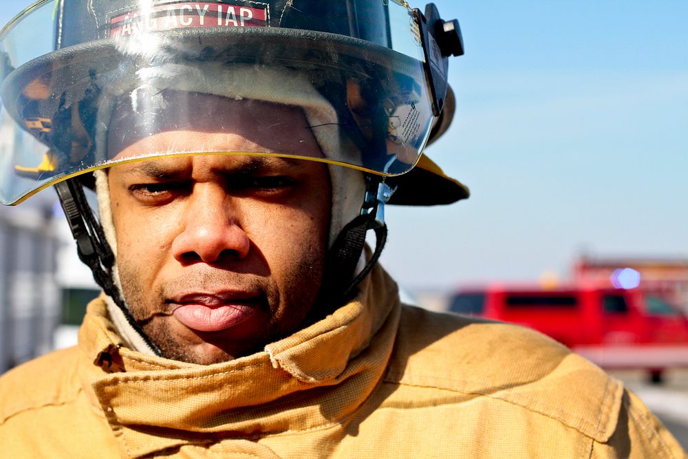 New Jersey Department of Military and Veterans Affairs Fire Captain Julius Simmons trains with extraction gear on Atlantic…