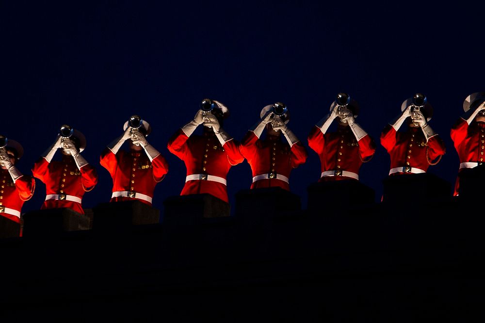 Freedom Horns. The U.S. Marine Drum & Bugle Corps performs during a Friday Evening Parade at Marine Barracks Washington…