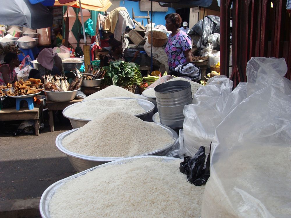 Rice at Kakomba market, Accra, Ghana. (Susan Quinn/USAID). Original public domain image from Flickr