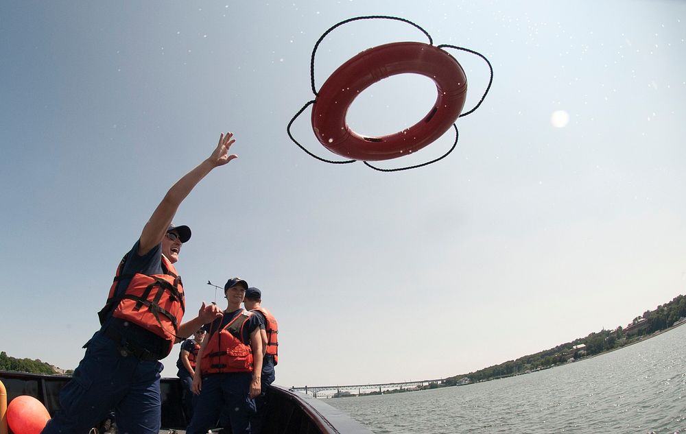 NEW LONDON, Conn. -- U.S. Coast Guard Academy cadets conduct man-overboard drills from T-Boats July 22, 2014. U.S. Coast…