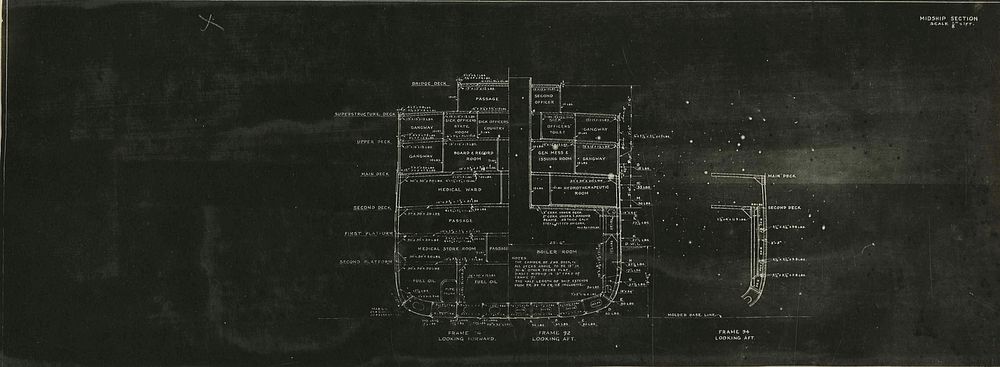 Hospital ship 'Relief', United States Navy, interior floor plans. [Midship section]. [Architectural drawings.] Courtesy of…