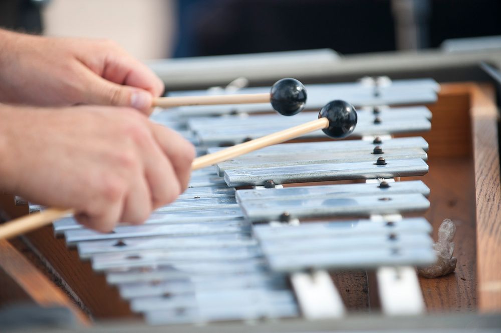 Person playing xylophone close up. Original public domain image from Flickr