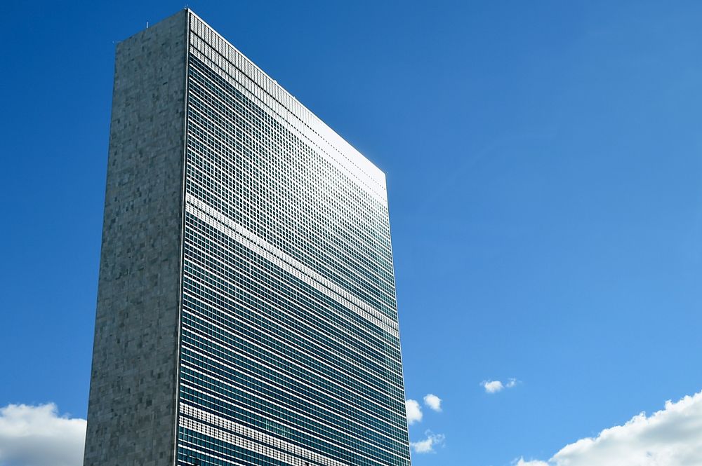 United Nations Headquarters building in New York City. Original public domain image from Flickr