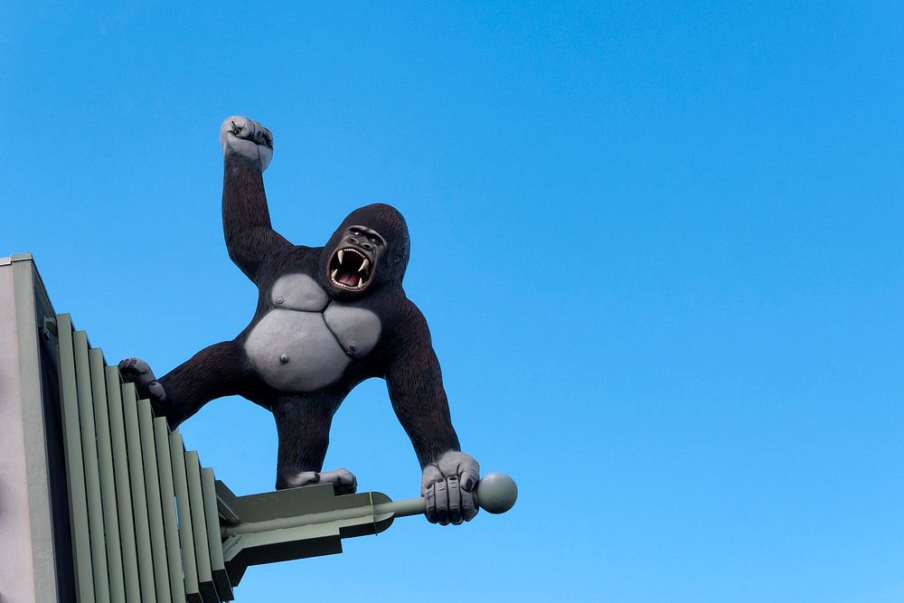 King Kong toy on roof. Free public domain CC0 image.