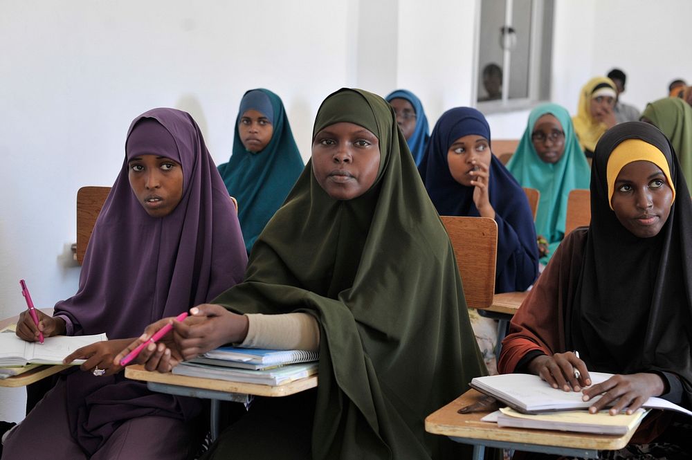 Somali students listen to their teacher in the class at the Somali National University in the capital Mogadishu on October…