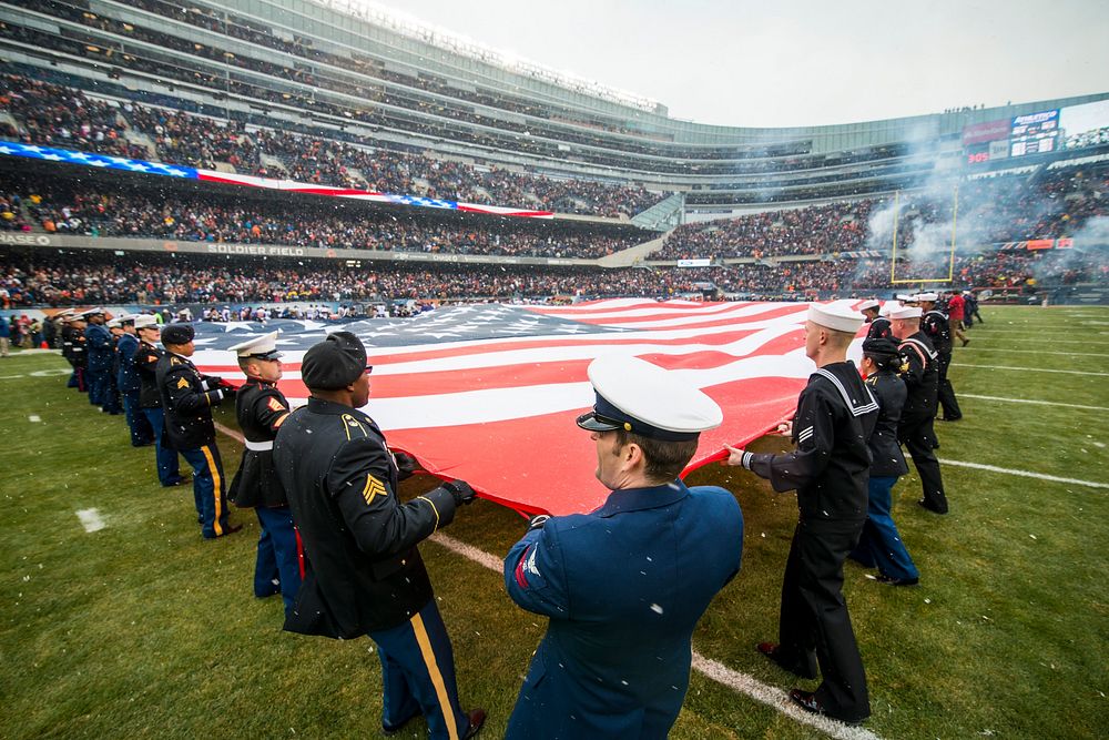 Military service members honored during Chicago bears game(U.S. Army photo by Sgt. 1st Class Michel Sauret). Original public…