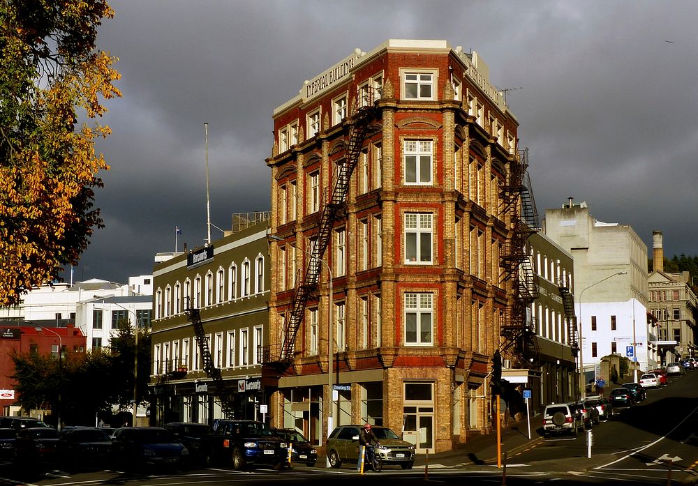 Imperial Building Dunedin.Imperial Building, corner Dowling and Lower High Street, Dunedin, New Zealand. The building has a…