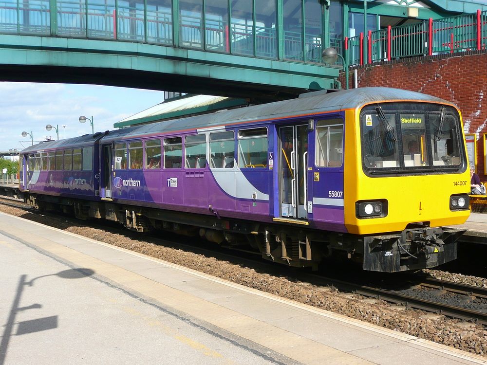 144 007 At Sheffield Meadowhall station.