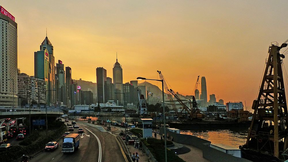 Sunset Causeway Bay Hong Kong. Original public domain image from Flickr