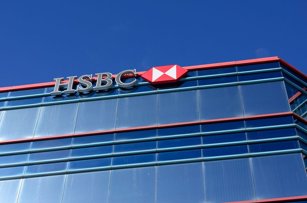 HSBC bank logo, office building. Canada - February 27, 2015