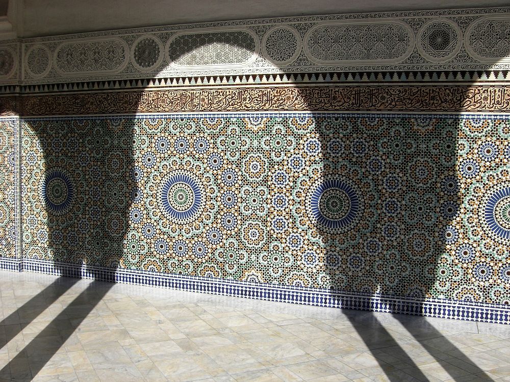 Shadows over mosaic wall (Grand Mosque of Paris).