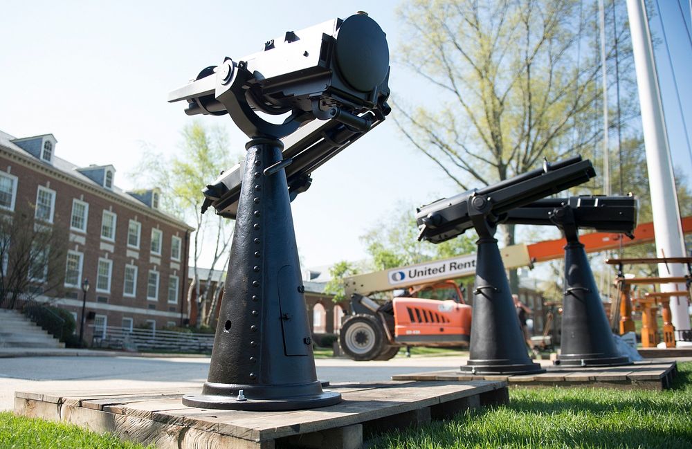 NEW LONDON, Conn. -- Cannons and guns are re-installed at the U.S. Coast Guard Academy May 8, 2015, after being…