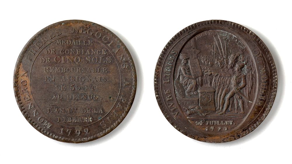 Monneron Brothers French Token - 5 Sols - 1792.