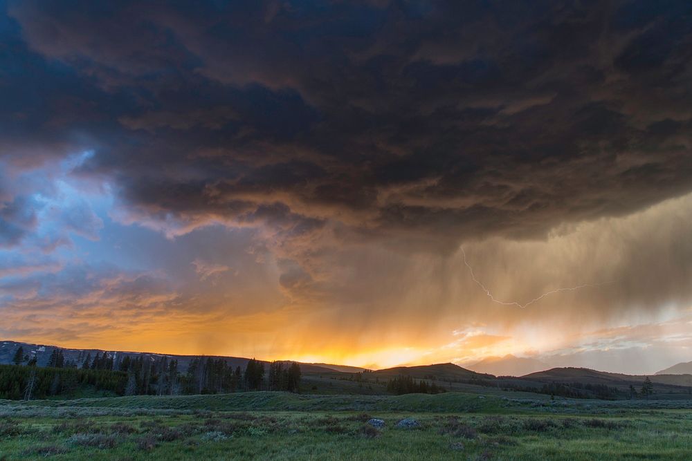 Thunderstorm at sunset, Swan Lake Flat. Original public domain image from Flickr