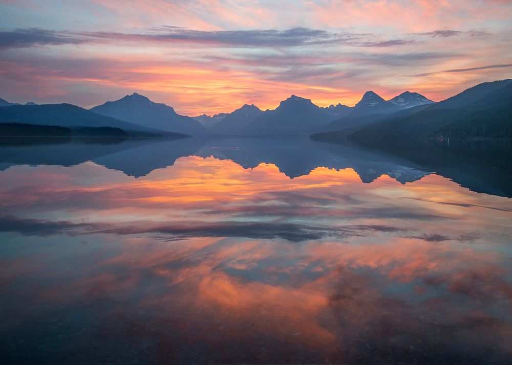 Sunrise lake landscape view, mountain,beautiful nature. Original public domain image from Flickr