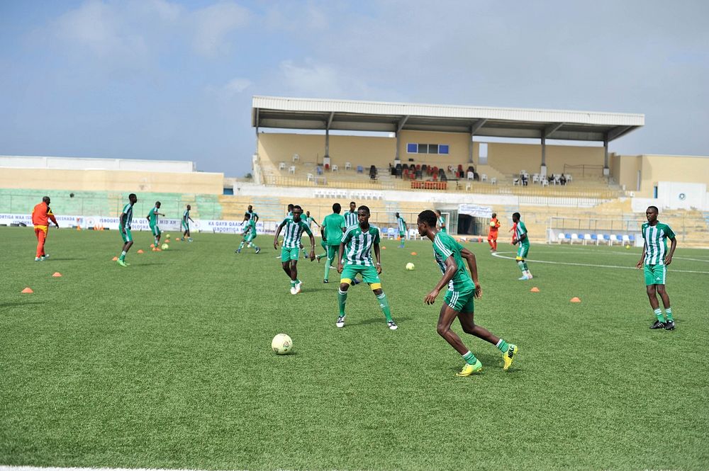 The Somalia national soccer team seen doing drills during a training session at Banadir stadium in Mogadishu on August 29…