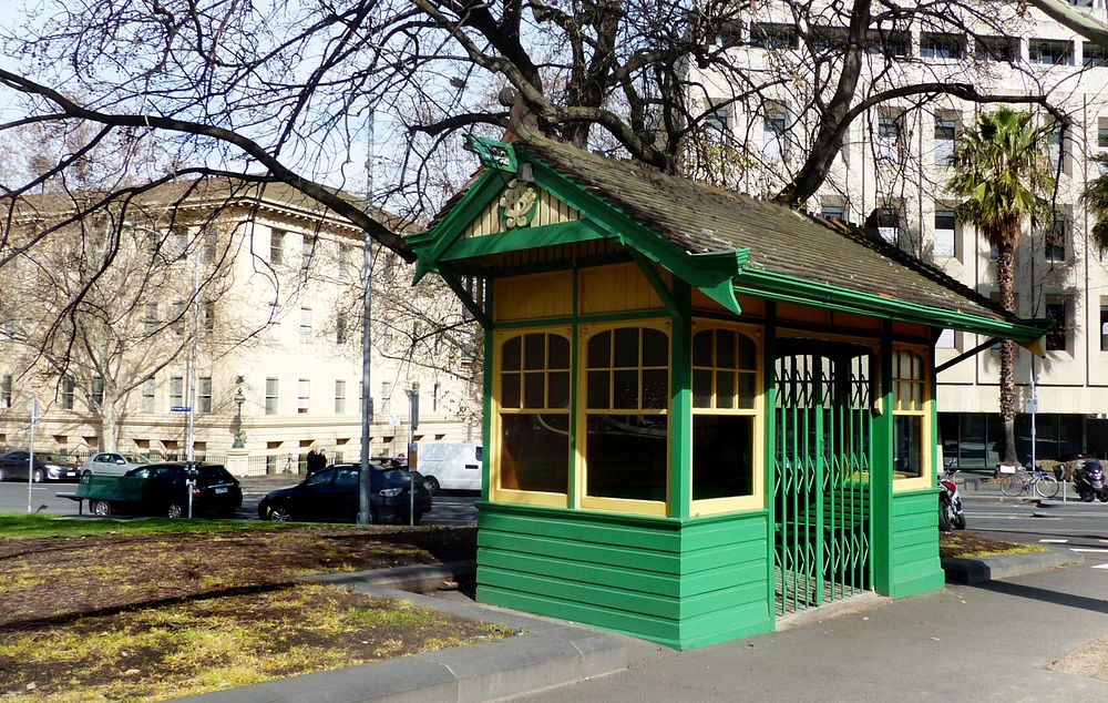Melbourne tram shelters.