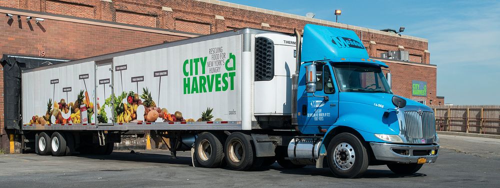 One of the 20 refrigerated City Harvest trucks that moves food to and from their food rescue facility in Long Island City…