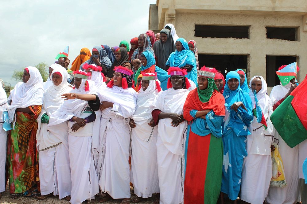 Traditional female dancers welcome Somalia's President, Hassan Sheikh Mohamud upon his arrival in Baidoa, Somalia on October…