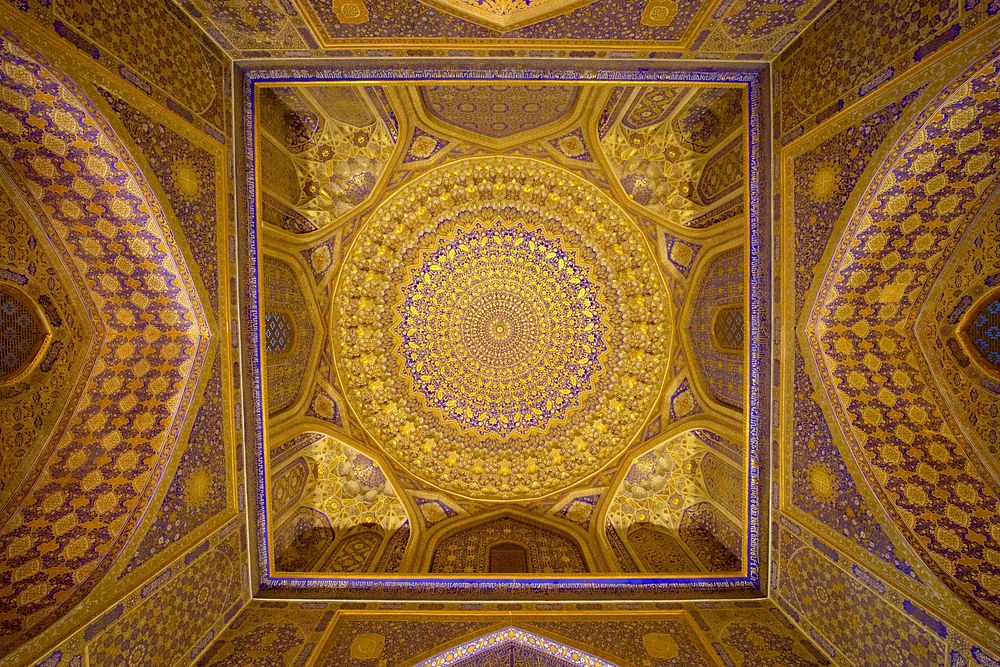 Ceiling of Madrasah in Registan in Samarkand, Uzbekistan. Original public domain image from Flickr