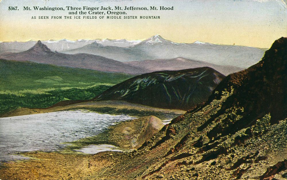 Cascade Range Looking North from Middle Sister, ORHistorical Painting Illustration of View from Middle Sister with Three…
