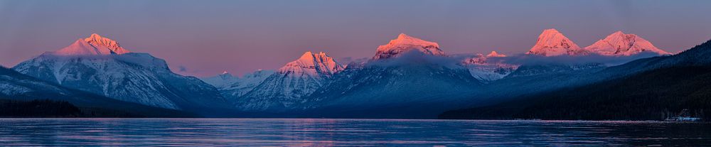 Glacier with mountain sunset, panorama. Original public domain image from Flickr