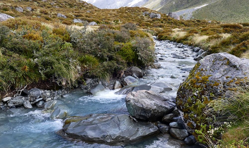 Alpine stream Mt Cook NP. NZ. Original public domain image from Flickr