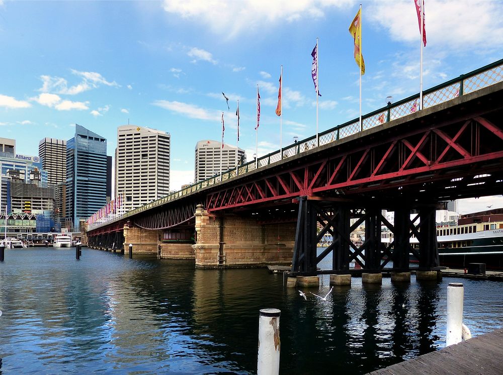 Pyrmont Bridge. Darling Harbour Sydney.The Pyrmont Bridge, a swing bridge across Cockle Bay, is located in Darling Harbour…