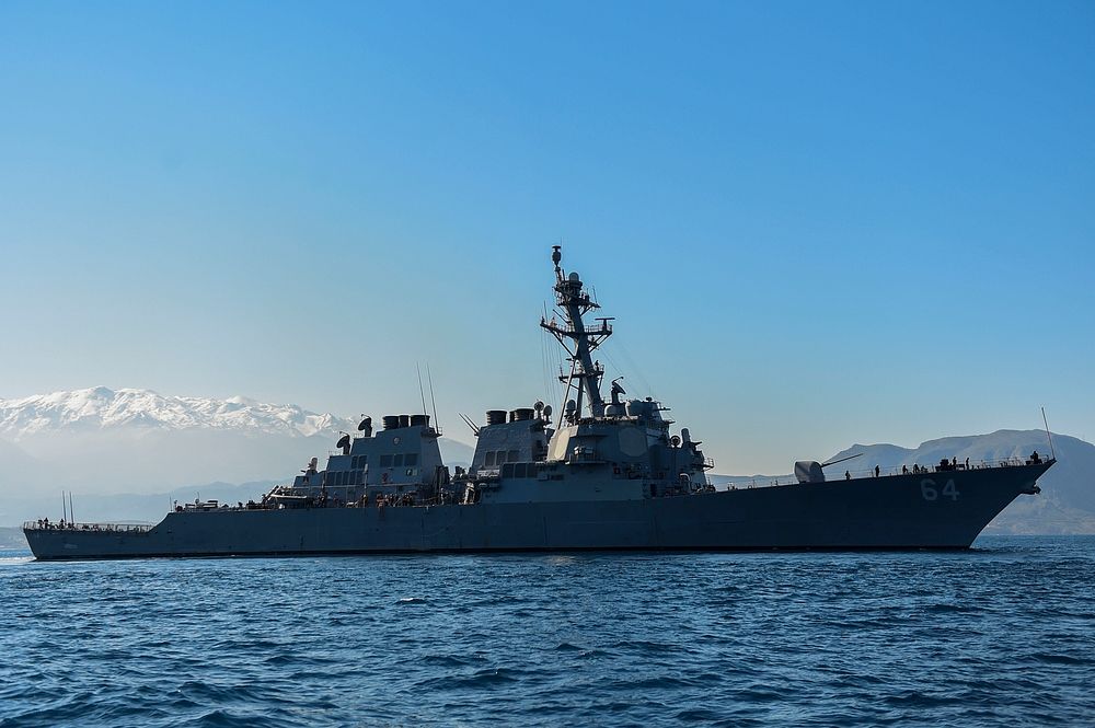 SOUDA BAY, Greece (Feb. 2, 2016) USS Carney (DDG 64) sails off the coast of Greece Feb. 2, 2016.