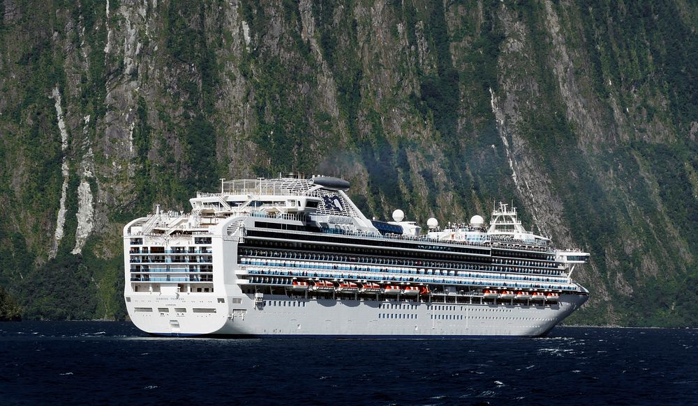 Ship at Milford Sound, New Zealand. Original public domain image from Flickr