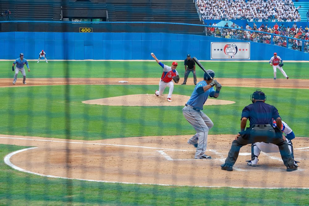 Cuban National Baseball Team Pitcher Throws Pitch at Exhibition Game Attended by President Obama, Secretary Kerry in Havana…