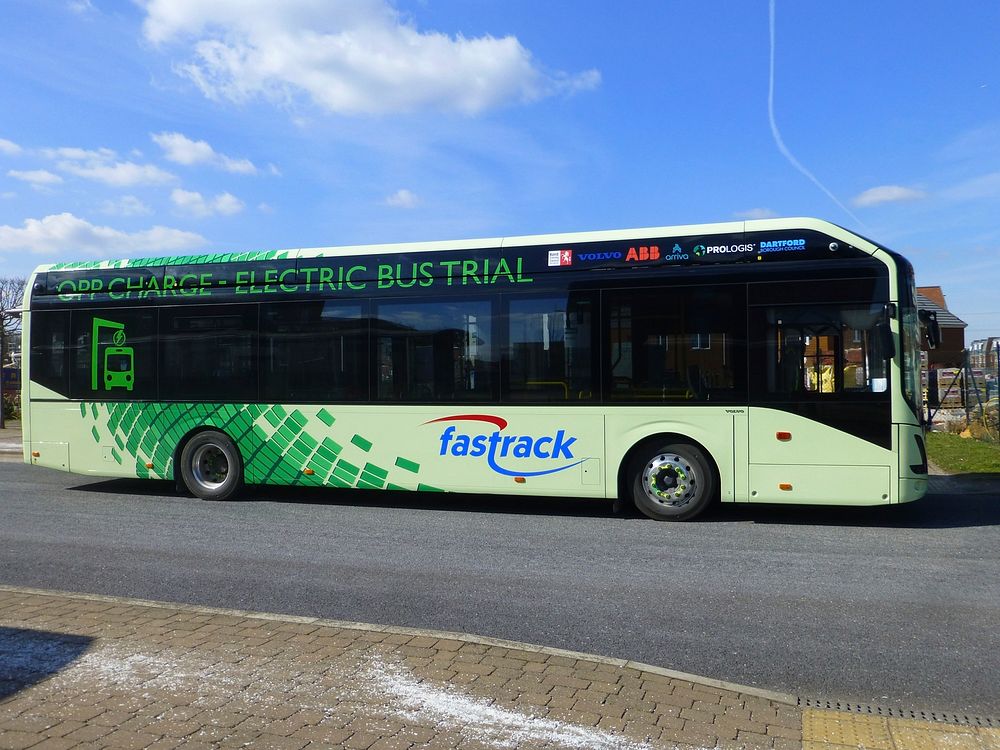 Volvo 7900e bus on demonstration on the Kent Fastrack BRT system.