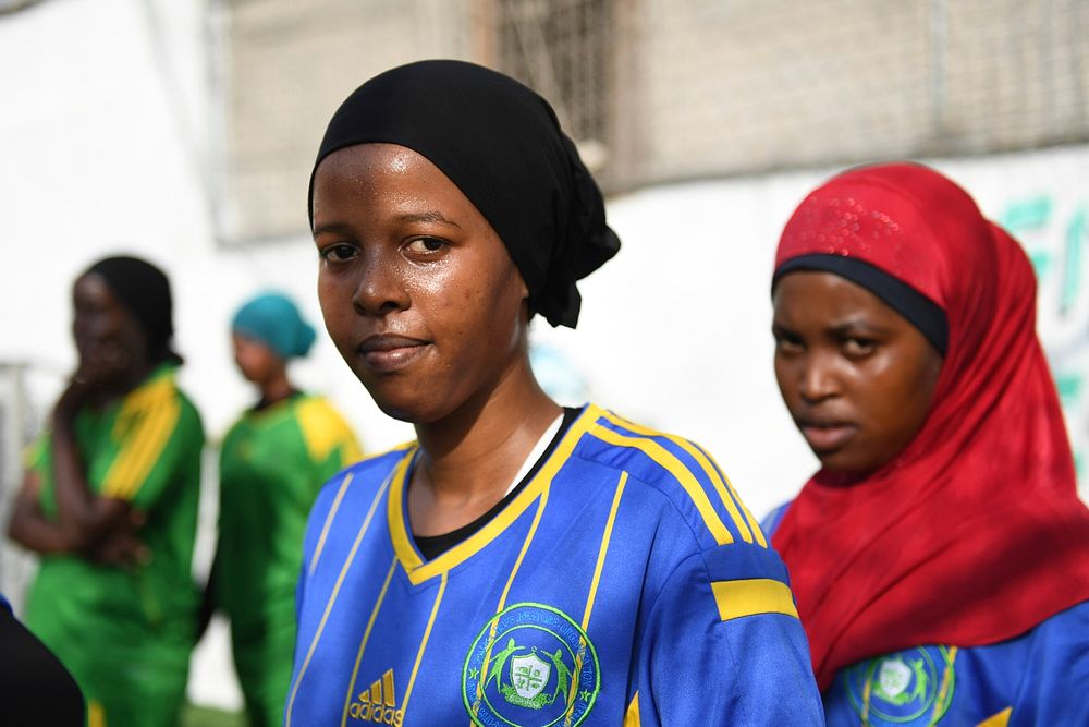 Golden Girls Football Club players during a training session in Mogadishu, Somalia on February 18, 2017.