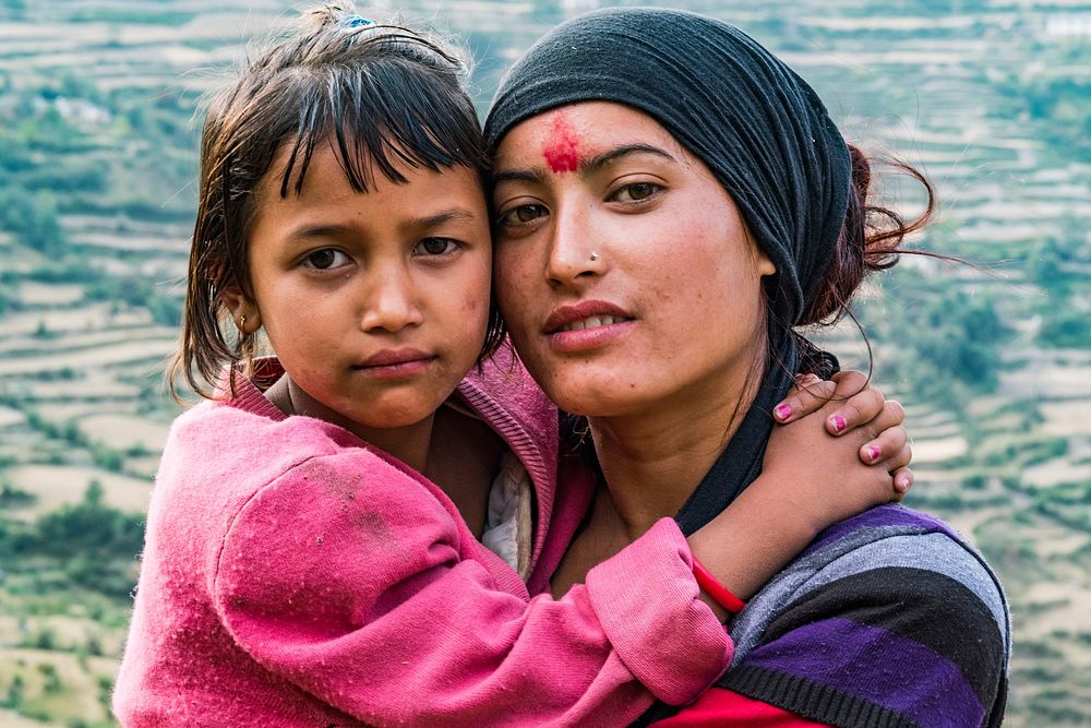 Nepali woman and child in Kailash, Bajhang District, Nepal, October 2017.