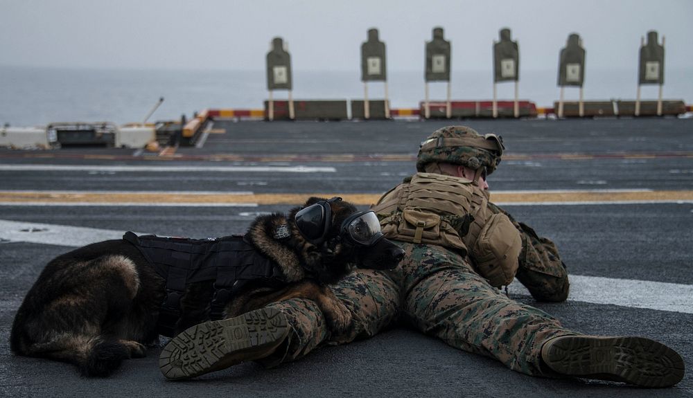 MEDITERRANEAN SEA (March 4, 2018) Marine Cpl. Zack Barkley, from Statesville, North Carolina, fires an M4 rifle during a…