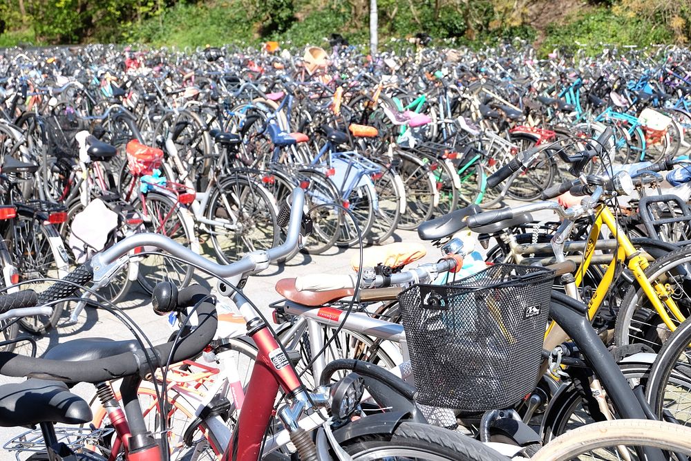 Parked bicycles.
