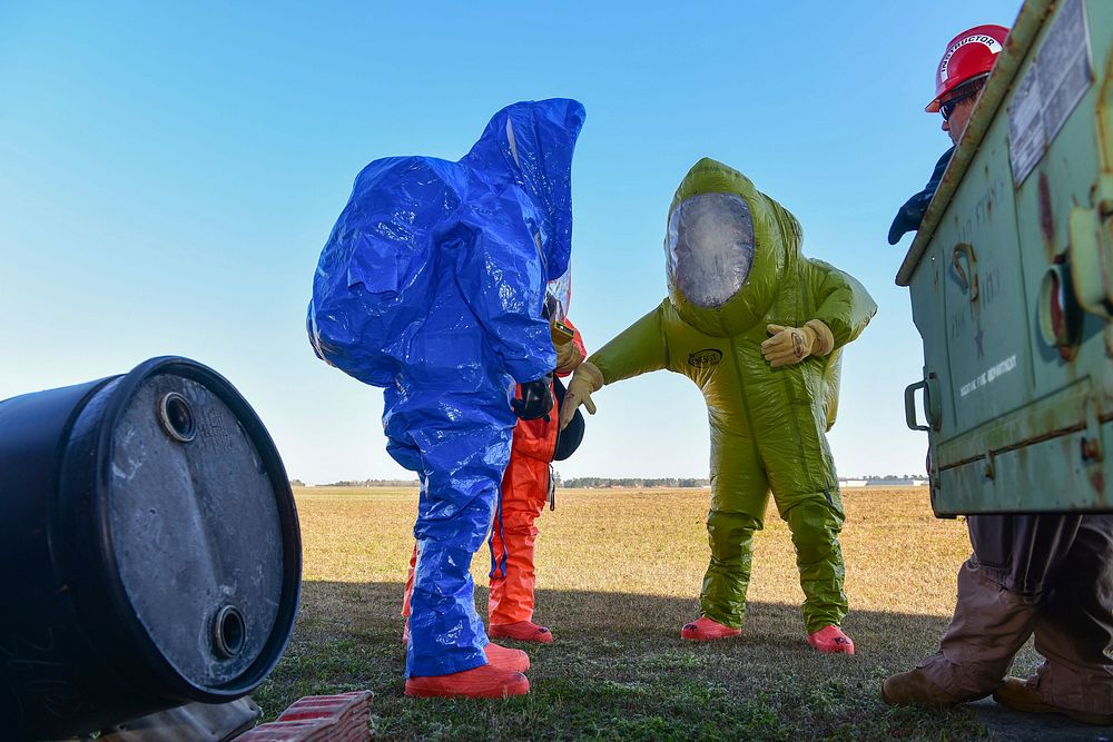 U.S. Air Force firefighters participated in a hazardous material exercise at McEntire Joint National Guard Base, S.C., March…